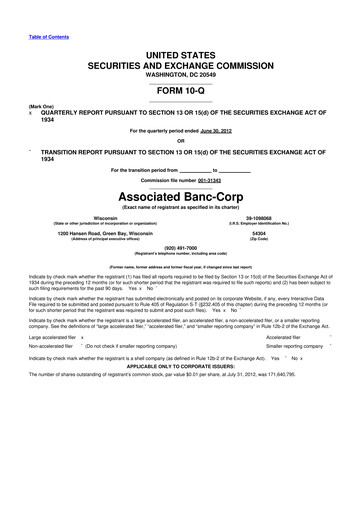 Thumbnail Associated Banc-Corp
 10-Q Quarterly Report FY2012 