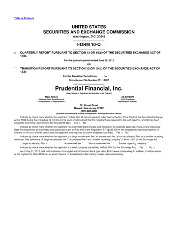 Thumbnail Prudential Financial 10-Q Quarterly Report FY2012 