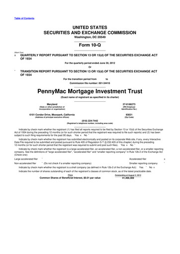 Thumbnail PennyMac Mortgage Investment Trust 10-Q Quarterly Report FY2012 