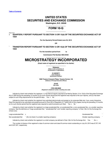 Thumbnail Strategy 
 (MicroStrategy) 10-Q Quarterly Report FY2012 