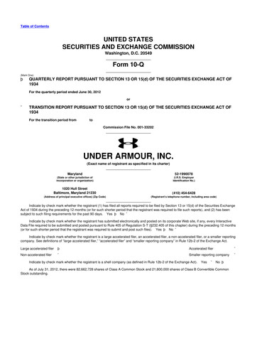 Thumbnail Under Armour
 10-Q Quarterly Report FY2012 