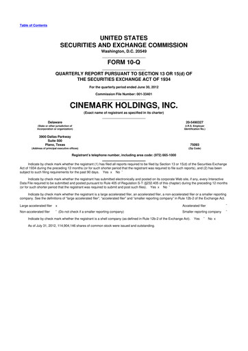 Thumbnail Cinemark Theatres
 10-Q Quarterly Report FY 