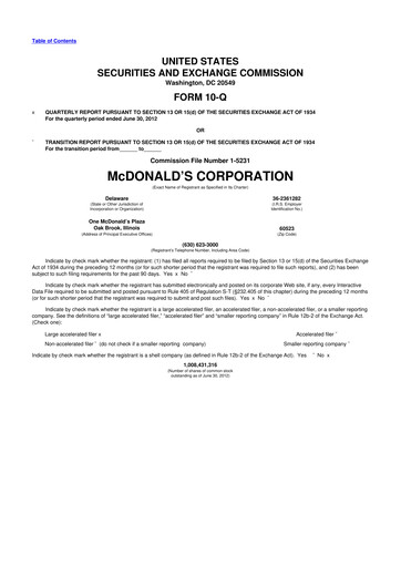 Thumbnail McDonald 10-Q Quarterly Report FY 