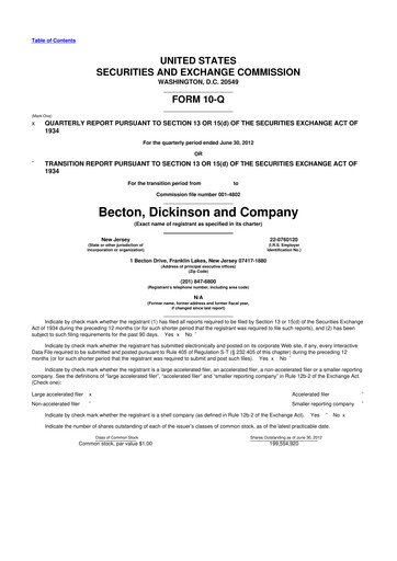 Thumbnail Becton Dickinson 10-Q Quarterly Report FY2012 