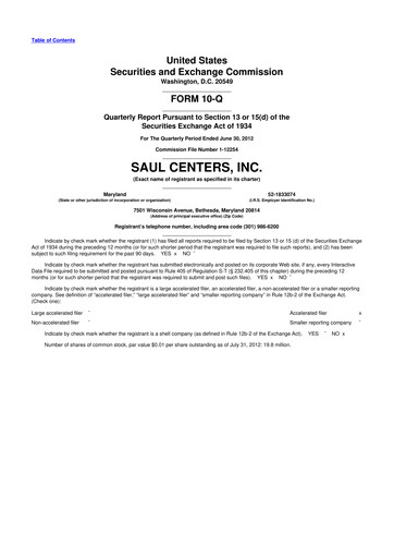 Thumbnail Saul Centers 10-Q Quarterly Report FY2012 