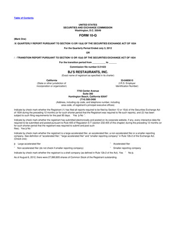 Thumbnail BJ's Restaurants
 10-Q Quarterly Report FY2012 