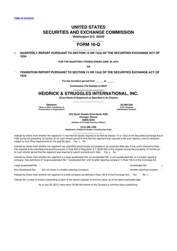 Miniature Heidrick & Struggles

 10-Q Rapport trimestriel 2012 