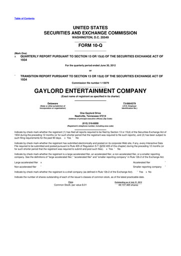 Thumbnail Ryman Hospitality Properties 10-Q Quarterly Report FY2012 