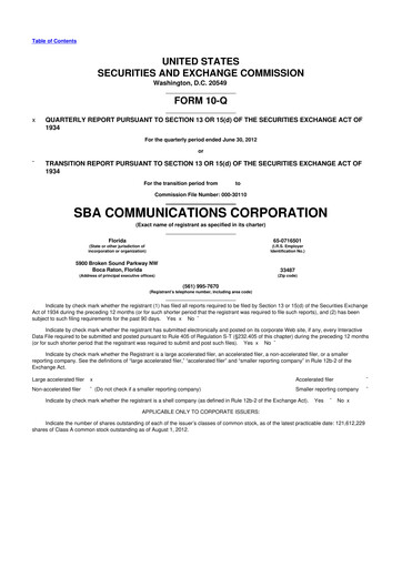 Thumbnail SBA Communications 10-Q Quarterly Report FY2012 