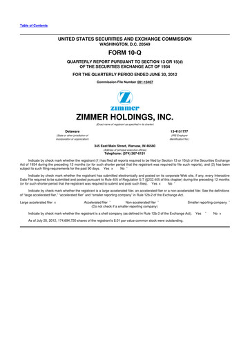Thumbnail Zimmer Biomet 10-Q Quarterly Report FY2012 
