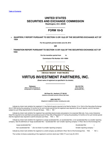 Thumbnail Virtus Investment Partners 10-Q Quarterly Report FY2012 