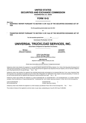 Thumbnail Universal Logistics Holdings 10-Q Quarterly Report FY2012 