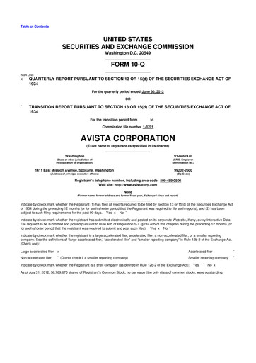Thumbnail Avista
 10-Q Quarterly Report FY 