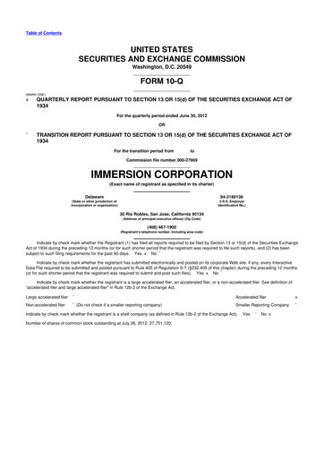 Thumbnail Immersion Corporation
 10-Q Quarterly Report FY2012 