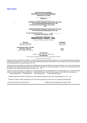 Thumbnail Redwood Trust 10-Q Quarterly Report FY2012 