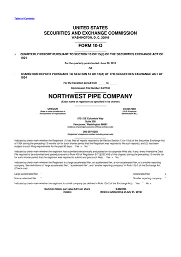 Miniature Northwest Pipe Company
 10-Q Rapport trimestriel 2012 