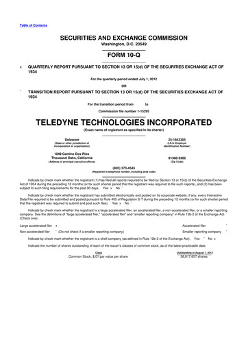 Thumbnail Teledyne Technologies 10-Q Quarterly Report FY2012 