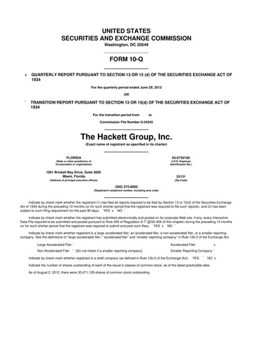 Thumbnail The Hackett Group

 10-Q Quarterly Report FY2012 