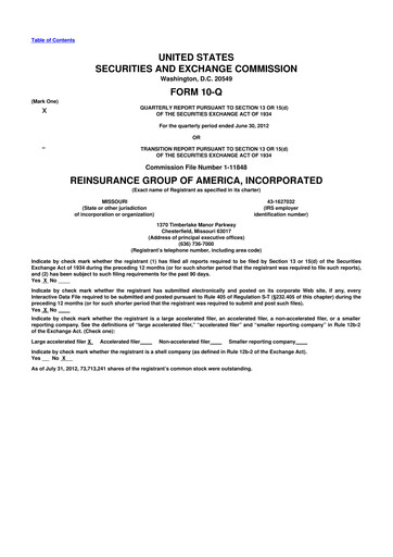 Thumbnail Reinsurance Group of America
 10-Q Quarterly Report FY2012 