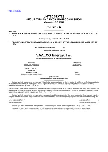 Miniature Vaalco Energy
 10-Q Rapport trimestriel  