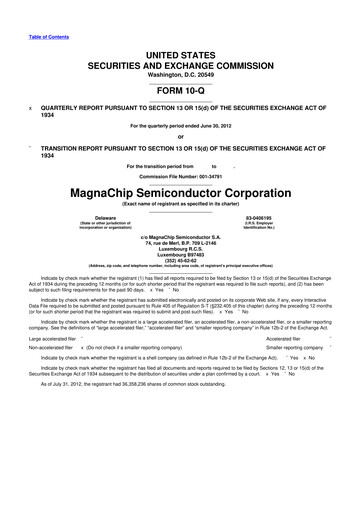 Miniature Magnachip Semiconductor 10-Q Rapport trimestriel 2012 