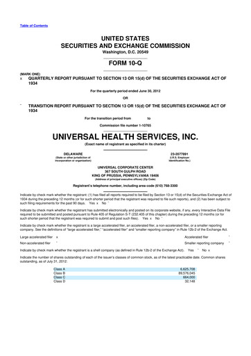 Thumbnail Universal Health Services
 10-Q Quarterly Report FY2012 