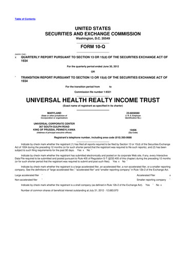 Thumbnail Universal Health Realty Income Trust 10-Q Quarterly Report FY2012 