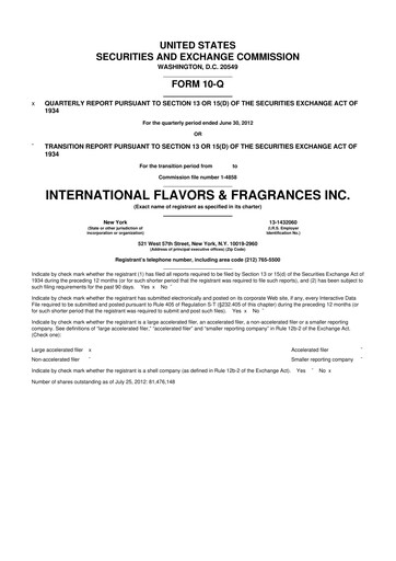 Thumbnail International Flavors & Fragrances
 10-Q Quarterly Report FY2012 