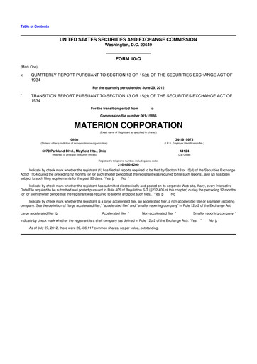 Miniature Materion
 10-Q Rapport trimestriel 2012 