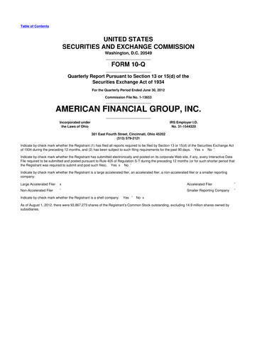 Thumbnail American Financial Group
 10-Q Quarterly Report FY 