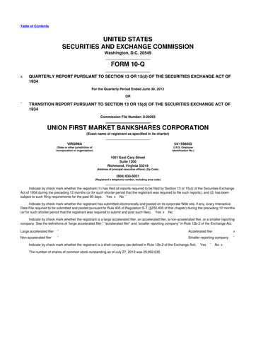 Vorschaubild Atlantic Union Bankshares 10-Q Quartalsbericht 2012 