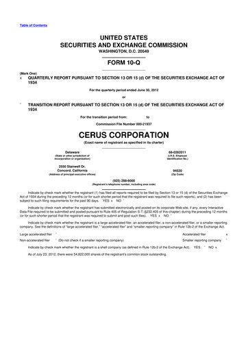 Thumbnail Cerus Corporation 10-Q Quarterly Report FY2012 