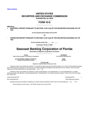Thumbnail Seacoast Banking 10-Q Quarterly Report FY2012 