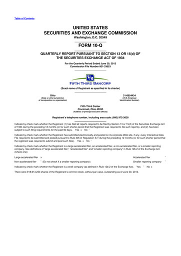 Thumbnail Fifth Third Bank
 10-Q Quarterly Report FY2012 