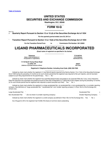 Thumbnail Ligand Pharmaceuticals 10-Q Quarterly Report FY2012 