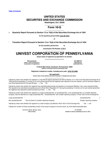 Vorschaubild Univest Financial Corporation 10-Q Quartalsbericht 2012 