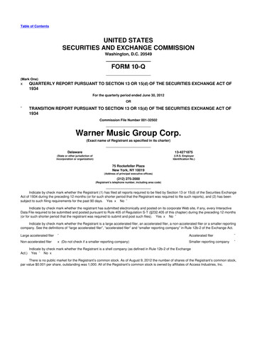 Thumbnail Warner Music Group
 10-Q Quarterly Report FY2012 