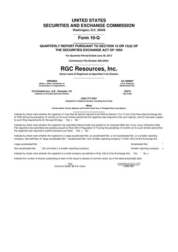 Thumbnail RGC Resources 10-Q Quarterly Report FY 