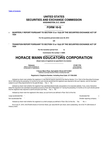 Thumbnail Horace Mann Educators 10-Q Quarterly Report FY2012 