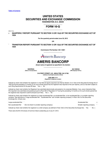 Miniature Ameris Bancorp
 10-Q Rapport trimestriel 2012 