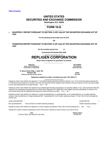 Thumbnail Repligen
 10-Q Quarterly Report FY2012 