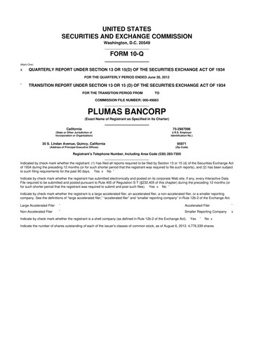 Miniature Plumas Bancorp 10-Q Rapport trimestriel 2012 