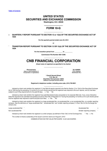 Thumbnail CNB Financial Corp 10-Q Quarterly Report FY2012 