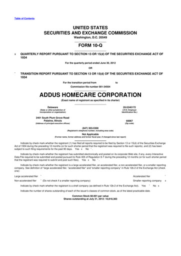 Thumbnail 
Addus HomeCare 10-Q Quarterly Report FY2012 