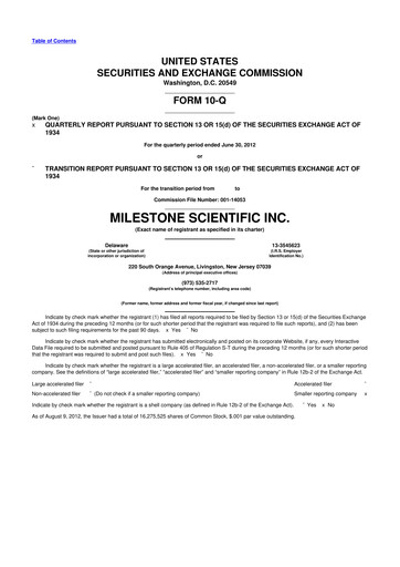 Vorschaubild Milestone Scientific 10-Q Quartalsbericht 2012 