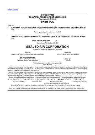 Miniature Sealed Air
 10-Q Rapport trimestriel 2012 