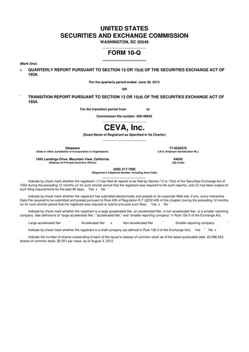 Vorschaubild CEVA
 10-Q Quartalsbericht 2012 