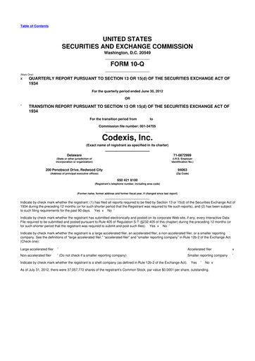 Thumbnail Codexis
 10-Q Quarterly Report FY 