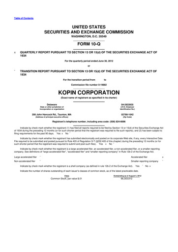 Thumbnail Kopin Corporation
 10-Q Quarterly Report FY2012 