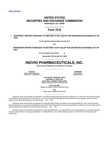 Miniature Inovio Pharmaceuticals 10-Q Rapport trimestriel 2012 